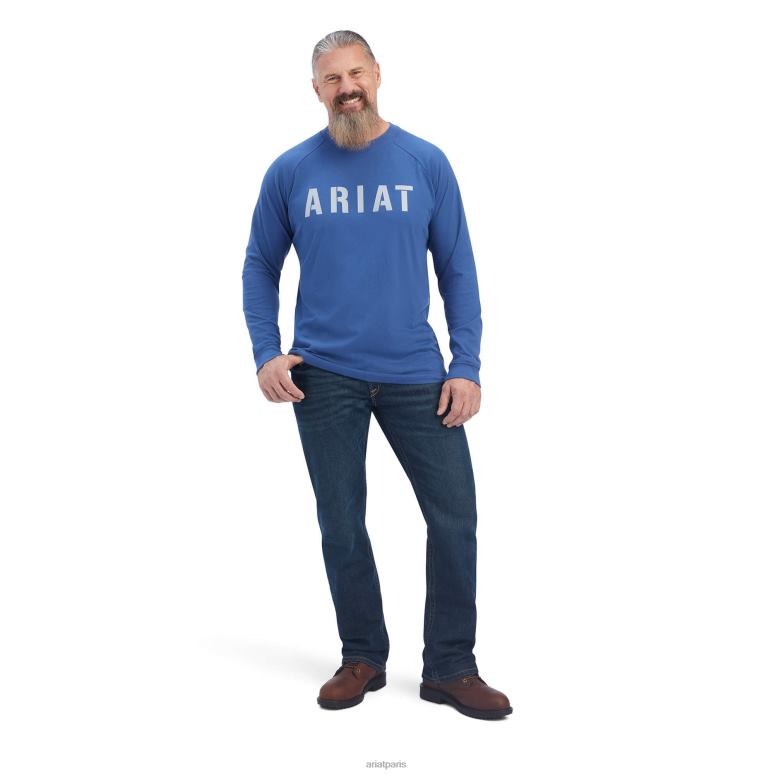 RJ66P763 t-shirt bloc cottonstrong avec barres d'armature Ariat hauts métal bleu Hommes