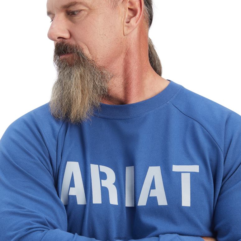 RJ66P763 t-shirt bloc cottonstrong avec barres d'armature Ariat hauts métal bleu Hommes