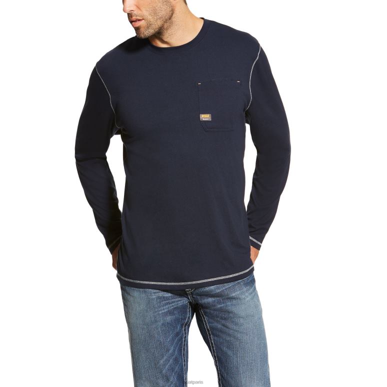 RJ66P764 t-shirt d'ouvrier de barres d'armature Ariat hauts marine Hommes