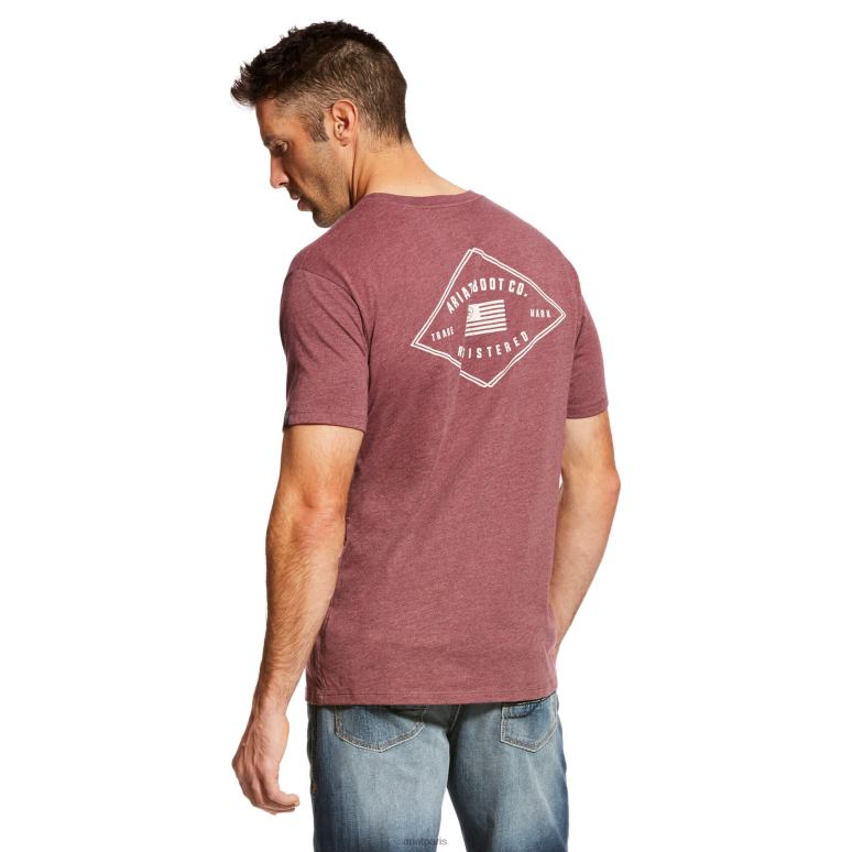 RJ66P765 t-shirt nous enregistré Ariat hauts bruyère bordeaux Hommes