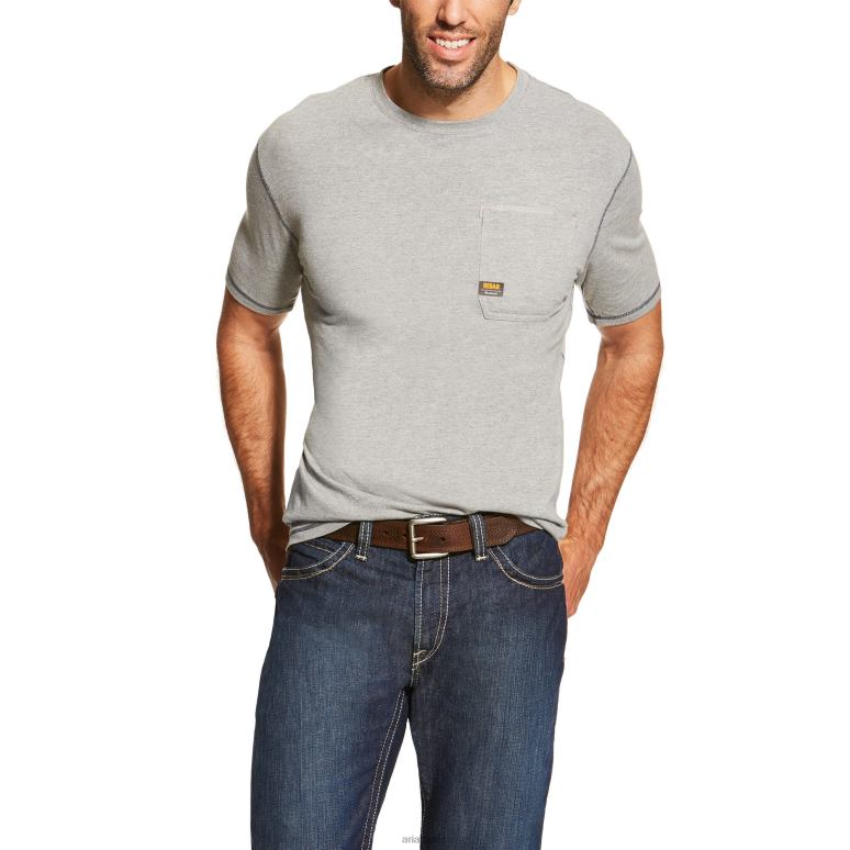 RJ66P766 t-shirt d'ouvrier de barres d'armature Ariat hauts gris chiné Hommes