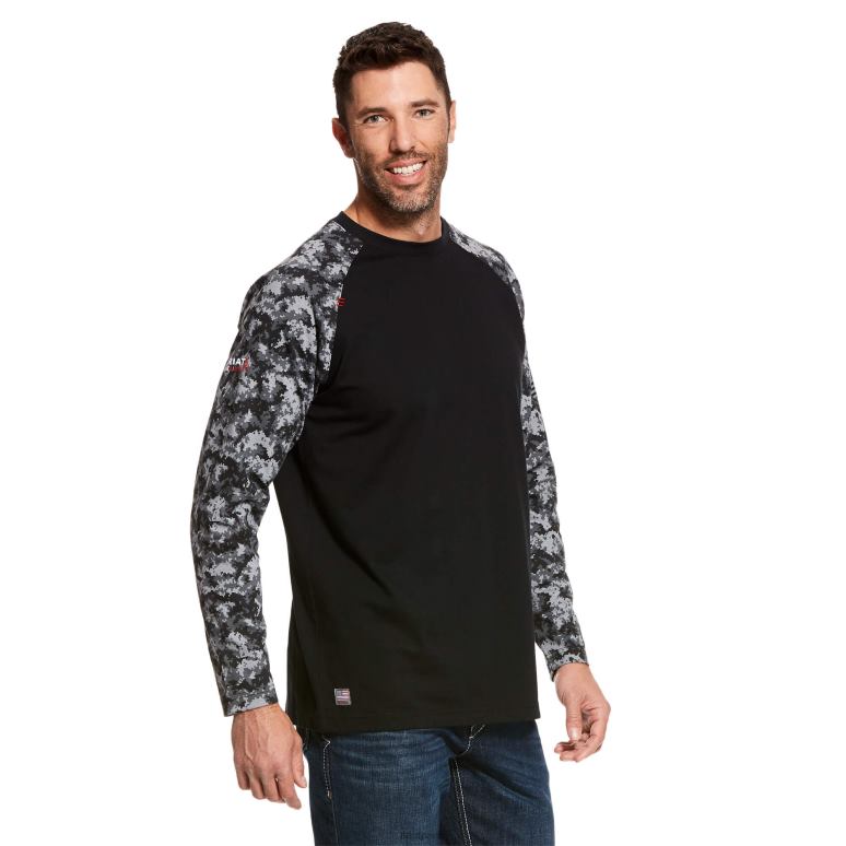 RJ66P775 t-shirt de baseball fr Ariat hauts camouflage digi noir Hommes