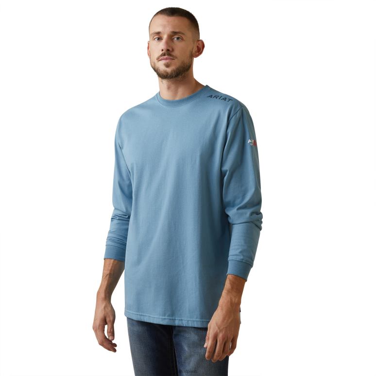 RJ66P787 fr fr hisser le drapeau t-shirt Ariat hauts bleu acier Hommes