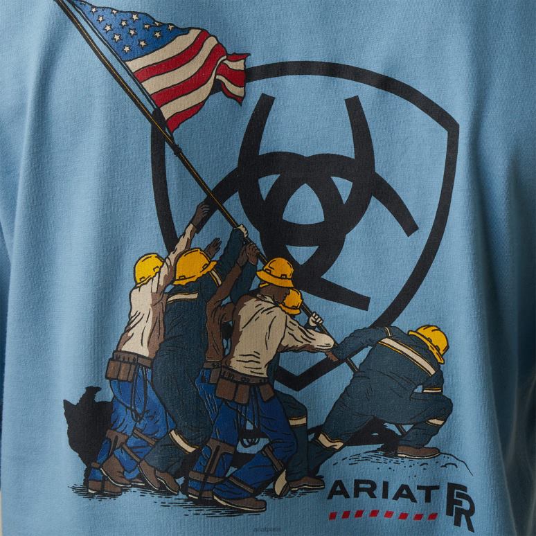 RJ66P787 fr fr hisser le drapeau t-shirt Ariat hauts bleu acier Hommes