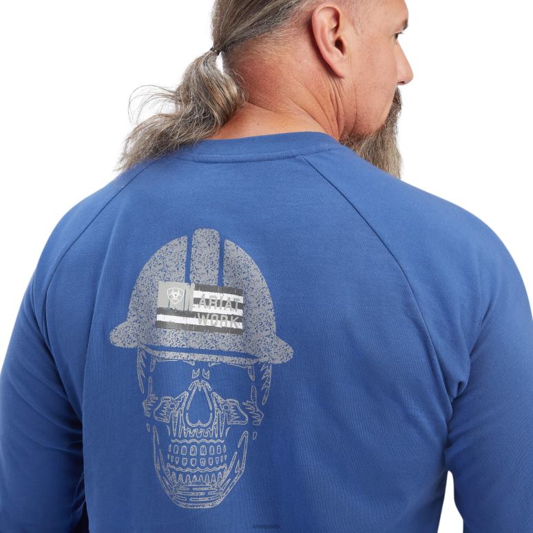 RJ66P801 t-shirt graphique à col rond en coton rebar Ariat hauts vrai bleu/alliage Hommes