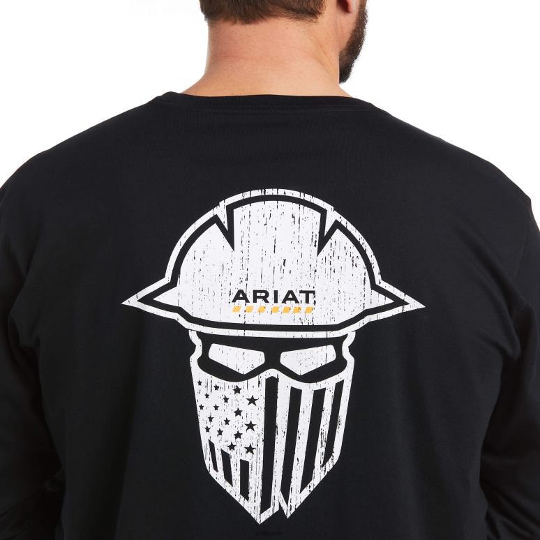 RJ66P819 t-shirt à couverture complète d'ouvrier de barres d'armature Ariat hauts noir Hommes