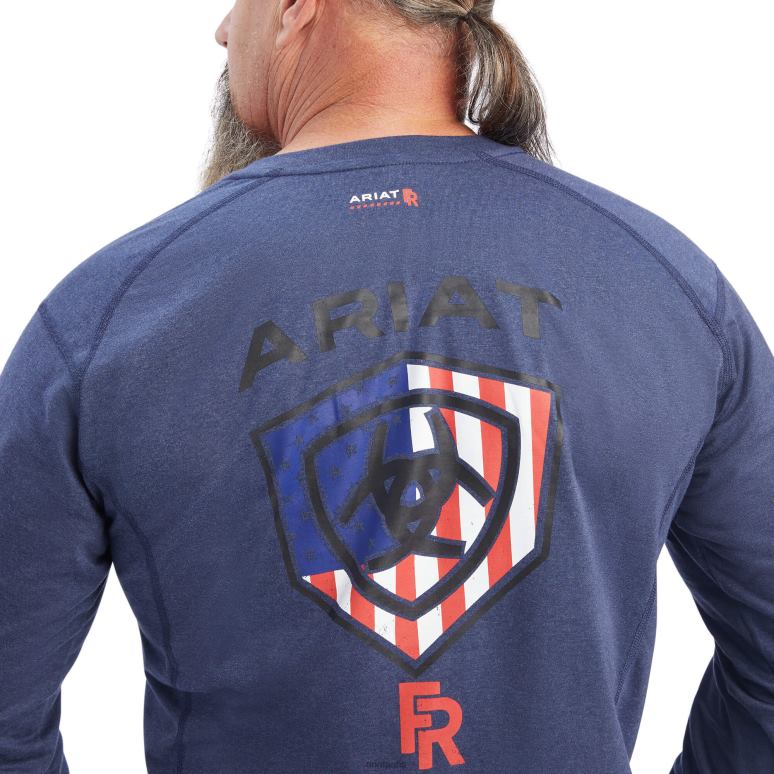 RJ66P821 t-shirt du service aérien fr Ariat hauts chiné marine Hommes