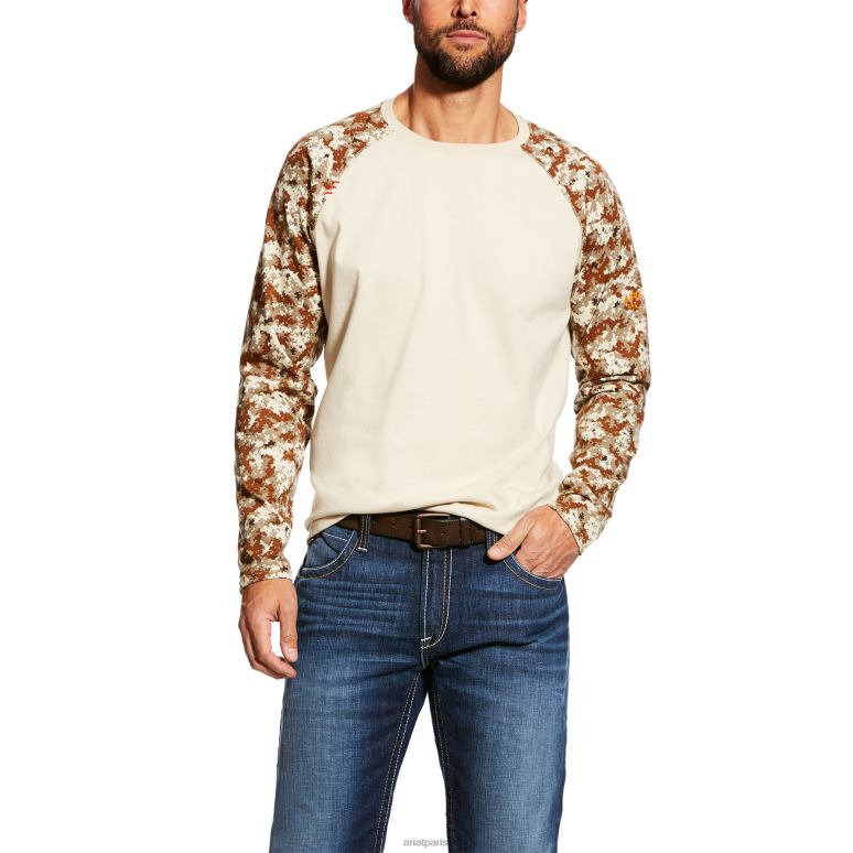 RJ66P832 t-shirt de baseball fr Ariat hauts sable/camouflage numérique Hommes