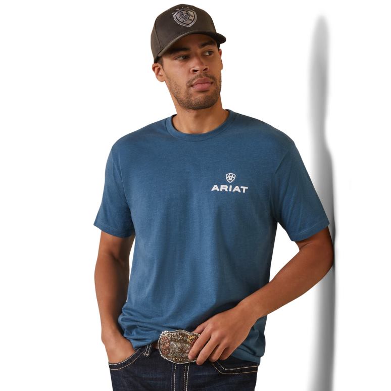 RJ66P839 pays du t-shirt gratuit Ariat hauts bleu acier chiné Hommes
