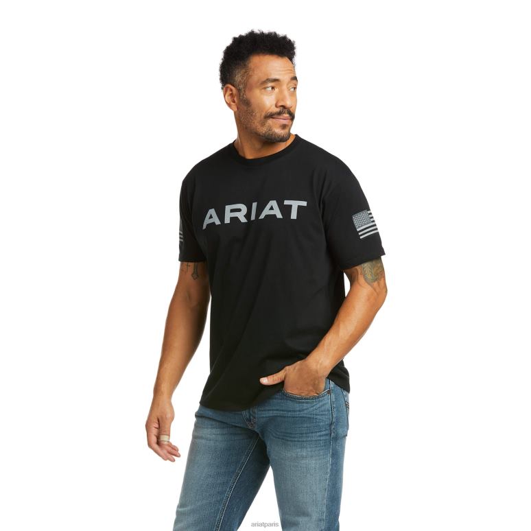 RJ66P845 t-shirt patriote griffé Ariat hauts noir Hommes