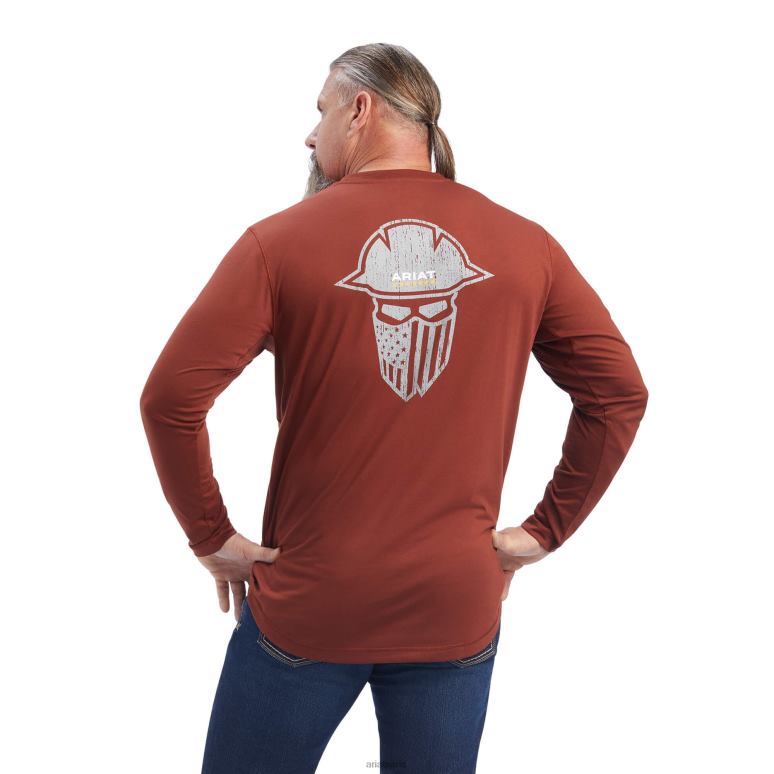 RJ66P848 t-shirt à couverture complète d'ouvrier de barres d'armature Ariat hauts cerisier acajou/gris clair Hommes