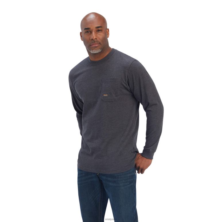 RJ66P861 t-shirt raptor américain fort en coton d'armature Ariat hauts bruyère au charbon de bois Hommes