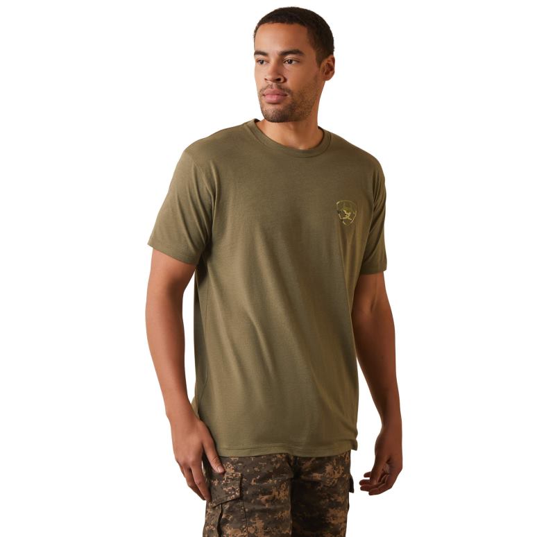 RJ66P875 t-shirt à drapeau camouflage ton sur ton Ariat hauts bruyère militaire Hommes