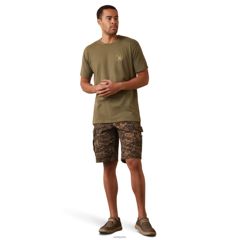 RJ66P875 t-shirt à drapeau camouflage ton sur ton Ariat hauts bruyère militaire Hommes