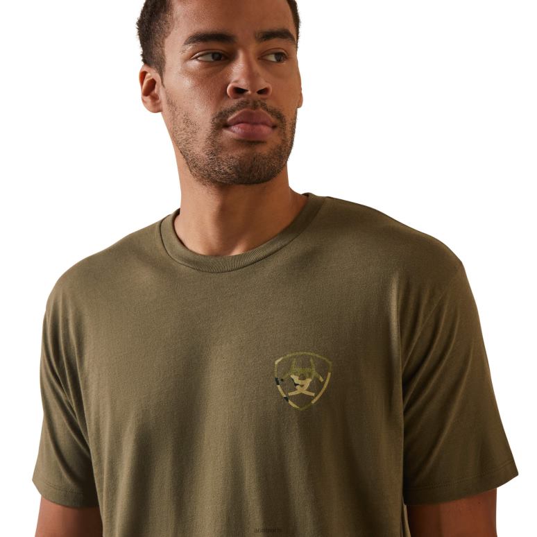 RJ66P875 t-shirt à drapeau camouflage ton sur ton Ariat hauts bruyère militaire Hommes
