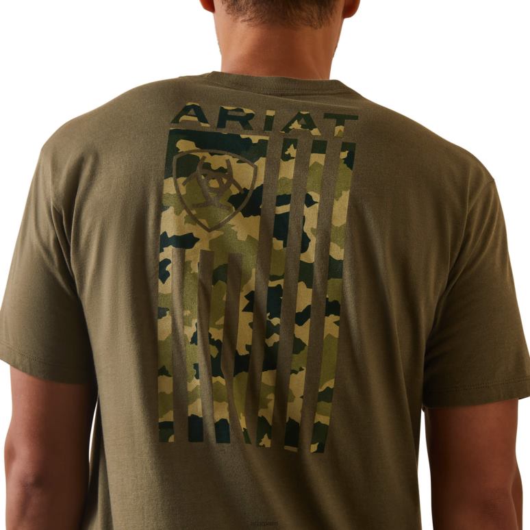 RJ66P875 t-shirt à drapeau camouflage ton sur ton Ariat hauts bruyère militaire Hommes