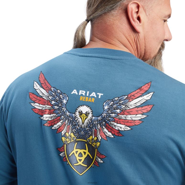 RJ66P881 t-shirt raptor américain fort en coton d'armature Ariat hauts sarcelle indienne Hommes