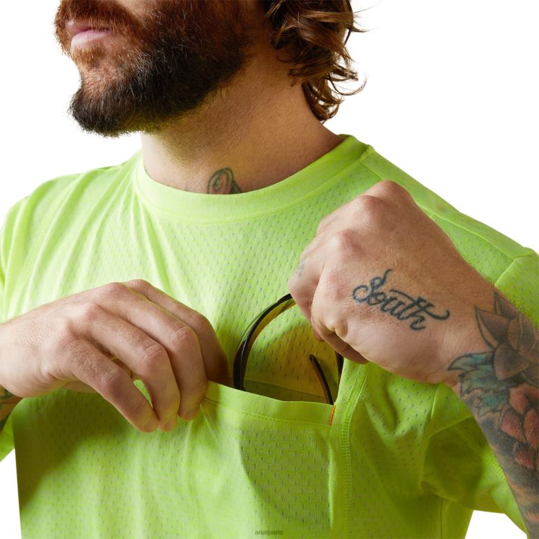 RJ66P892 t-shirt coupe athlétique évolution des barres d'armature Ariat hauts jaune de sécurité Hommes