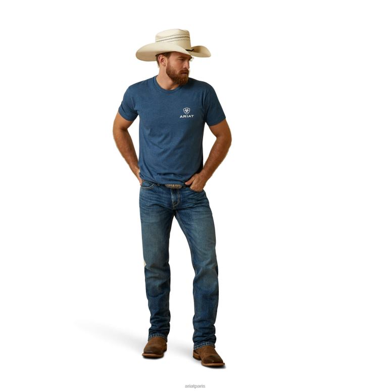 RJ66P913 t-shirt étoile sud-ouest Ariat hauts marin bleu chiné Hommes
