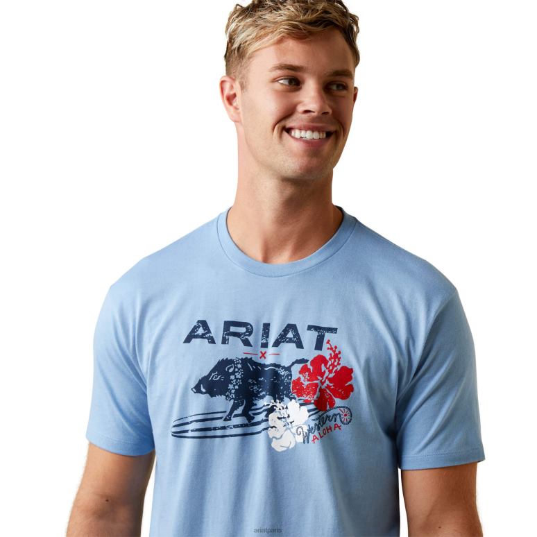 RJ66P915 t-shirt western aloha de planche de surf Ariat hauts chiné bleu clair Hommes