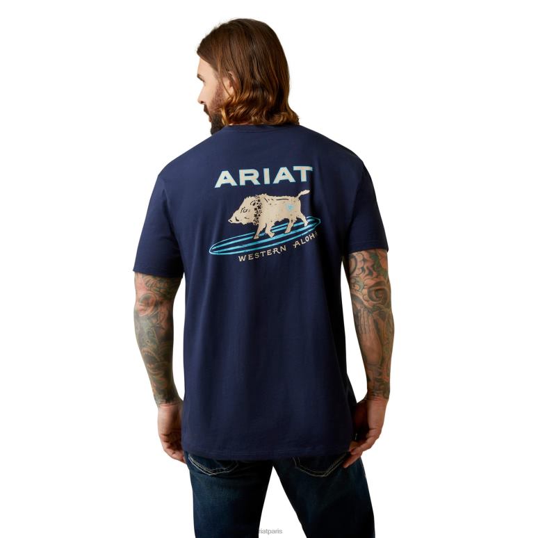 RJ66P916 t-shirt aloha western sanglier surf Ariat hauts marine Hommes