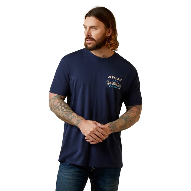 RJ66P916 t-shirt aloha western sanglier surf Ariat hauts marine Hommes