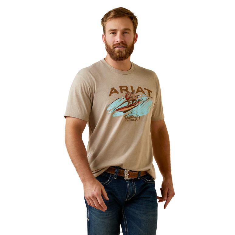 RJ66P921 t-shirt aloha western surf et turf Ariat hauts bruyère à l'avoine Hommes