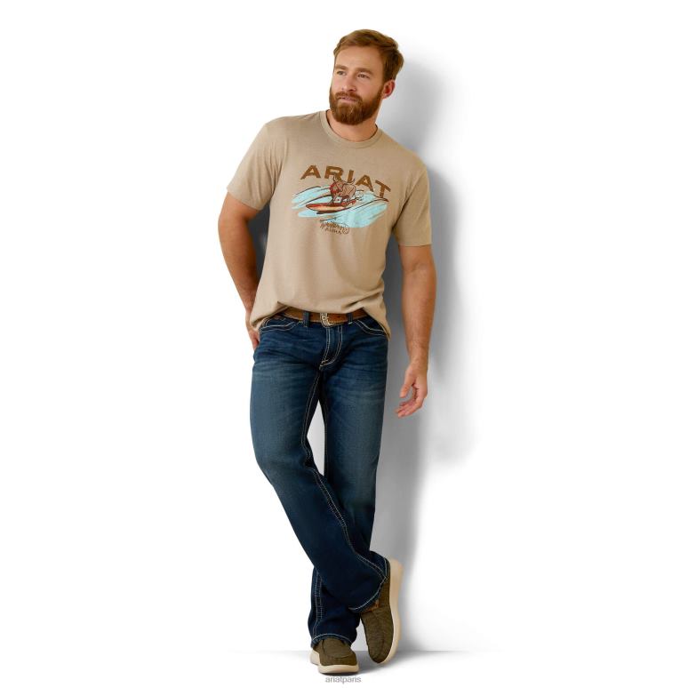 RJ66P921 t-shirt aloha western surf et turf Ariat hauts bruyère à l'avoine Hommes