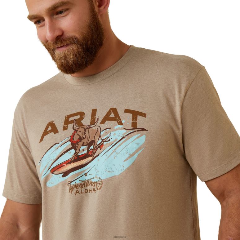RJ66P921 t-shirt aloha western surf et turf Ariat hauts bruyère à l'avoine Hommes