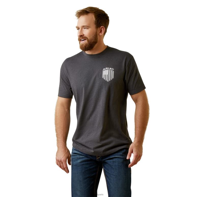 RJ66P927 t-shirt avec badge patriote Ariat hauts bruyère au charbon de bois Hommes