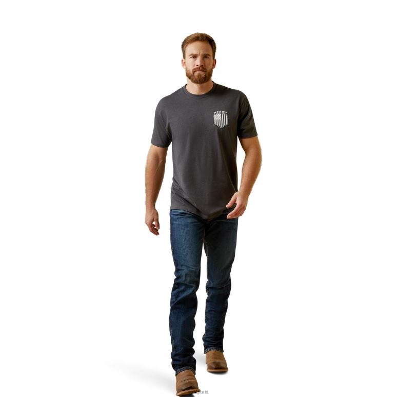 RJ66P927 t-shirt avec badge patriote Ariat hauts bruyère au charbon de bois Hommes