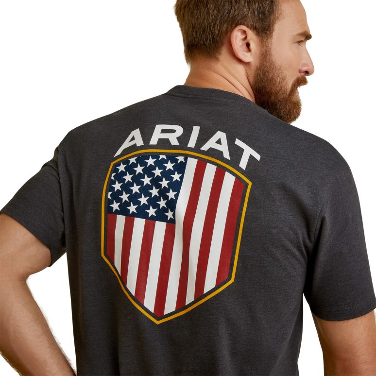 RJ66P927 t-shirt avec badge patriote Ariat hauts bruyère au charbon de bois Hommes