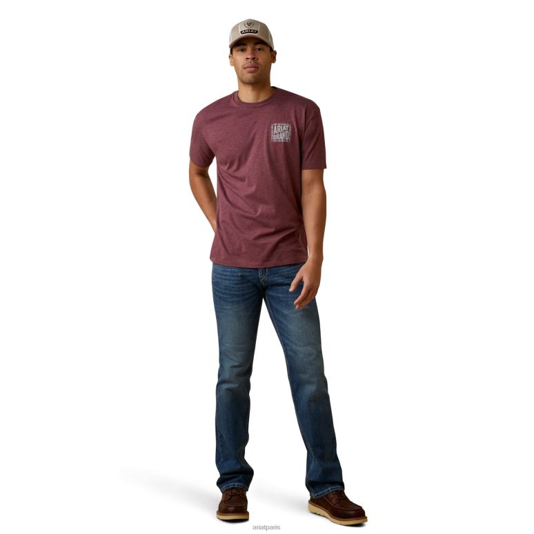 RJ66P932 t-shirt boule courbe Ariat hauts bruyère bordeaux Hommes