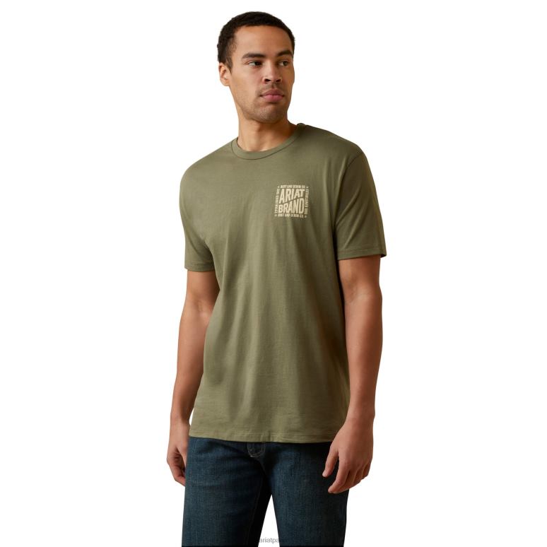 RJ66P937 t-shirt boule courbe Ariat hauts bruyère militaire Hommes
