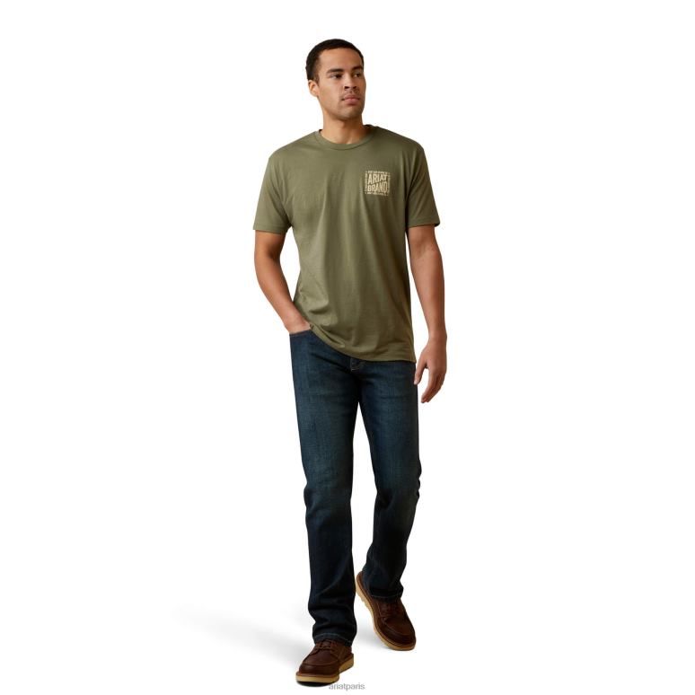 RJ66P937 t-shirt boule courbe Ariat hauts bruyère militaire Hommes