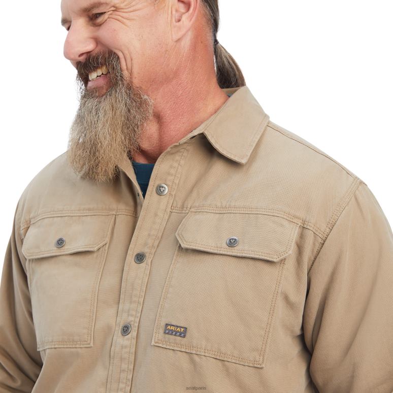 RJ66P1592 veste-chemise classique en toile rebar Ariat hauts barres d'armature kaki Hommes