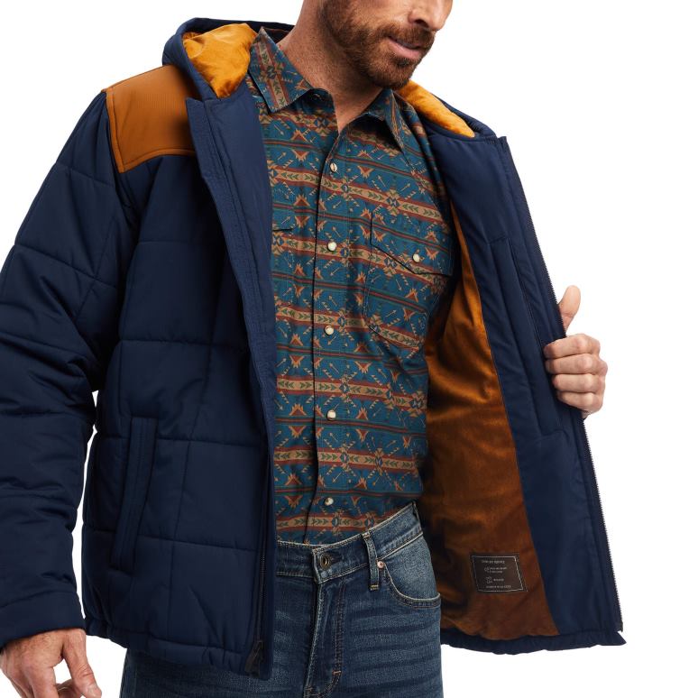 RJ66P1598 veste isolante à capuche crius Ariat hauts marine Hommes
