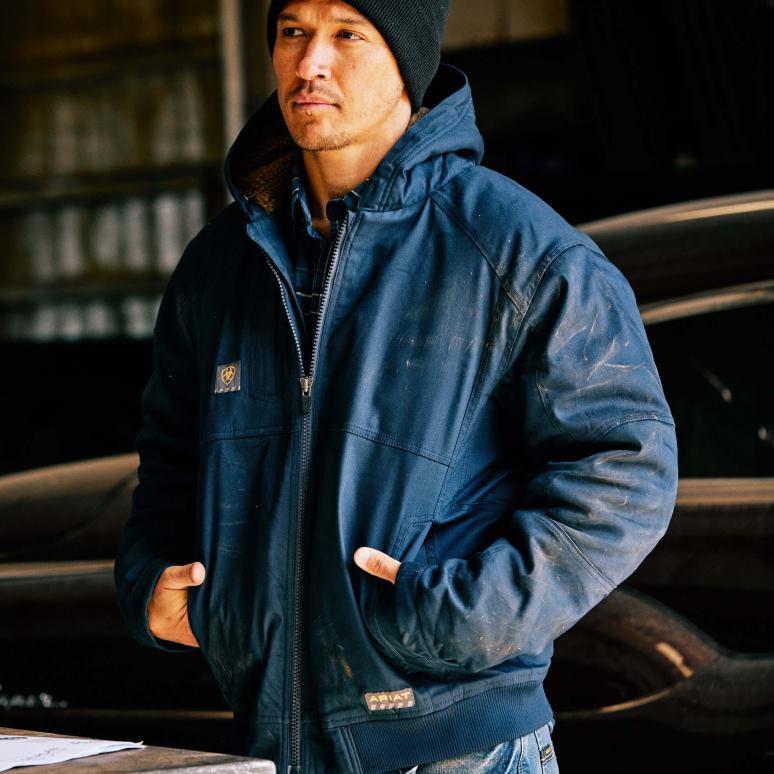 RJ66P1602 veste duracanvas avec barres d'armature Ariat hauts marine Hommes