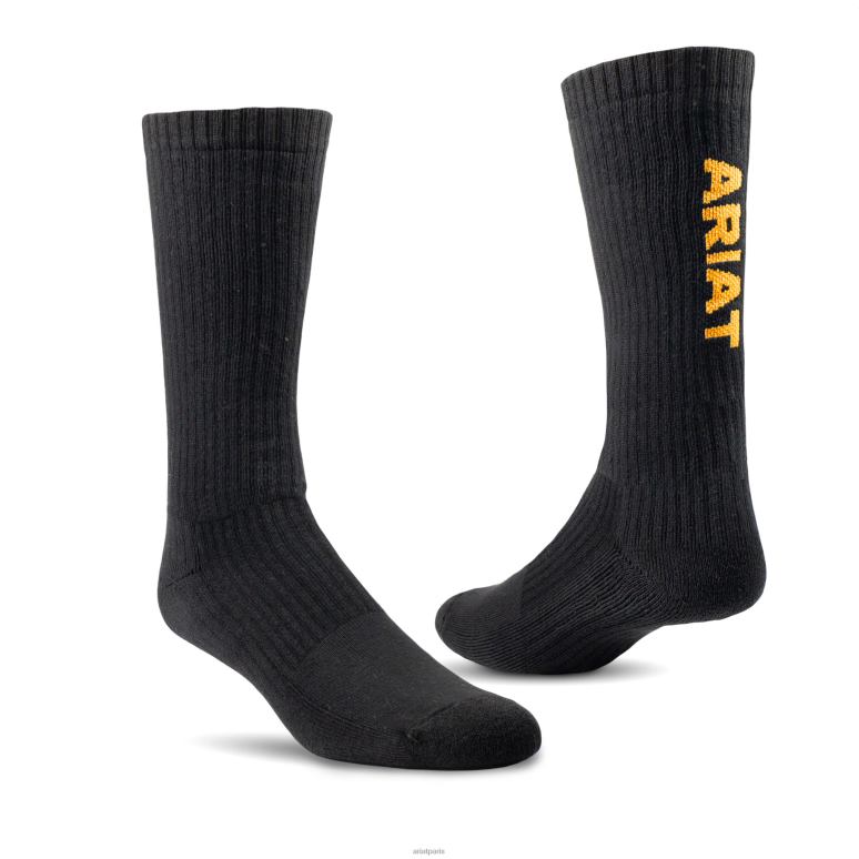 RJ66P2014 Lot de 3 paires de chaussettes de travail mi-mollet en coton filé à l'anneau de qualité supérieure Ariat accessoires noir unisexe