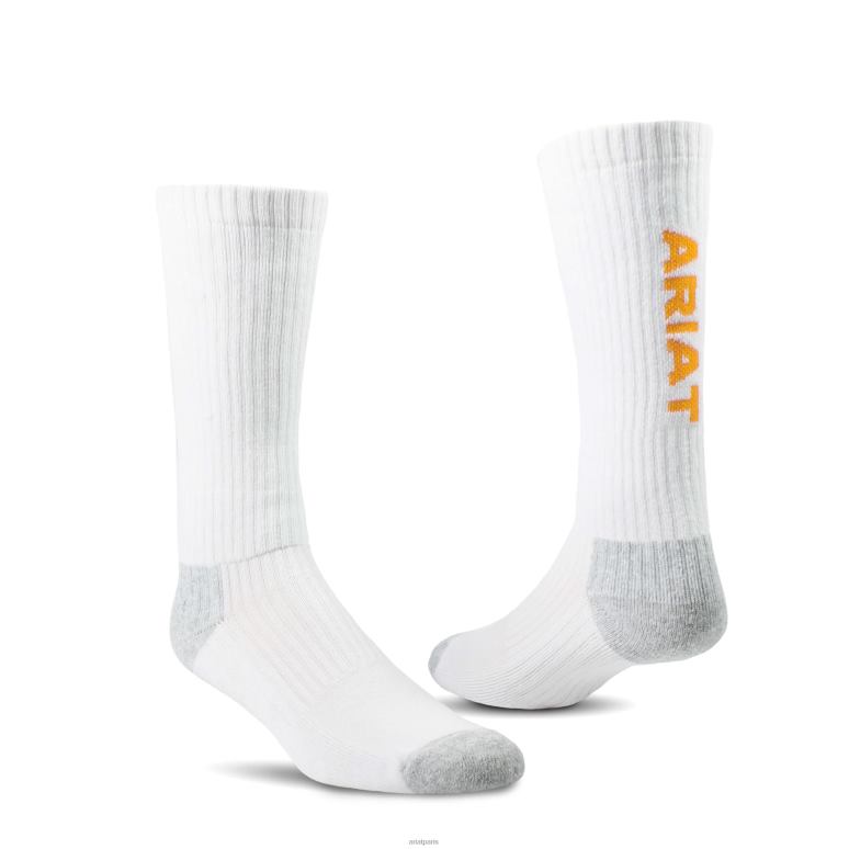 RJ66P2016 Lot de 3 paires de chaussettes de travail mi-mollet en coton filé à l'anneau de qualité supérieure Ariat accessoires blanc unisexe